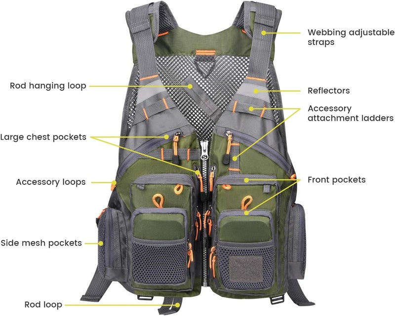 Gonex Fly Fishing Vest for Men Women, Comfortable Adjustable Fishing Vest with Multi-Pockets Reflective Stripes - Image 3